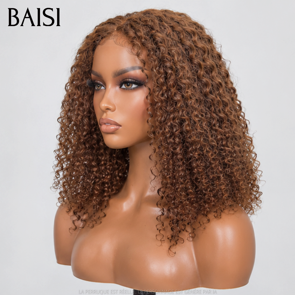 BAISI 5x5 HD Lace Closure  Perruque Curly Vietnam Hair 14Pouces ou 18Pouces Couleur Noir #1B ou Couleur Marron 4#  250% Densité Super Qualité  Ultra Naturel en 100% Cheveux humains