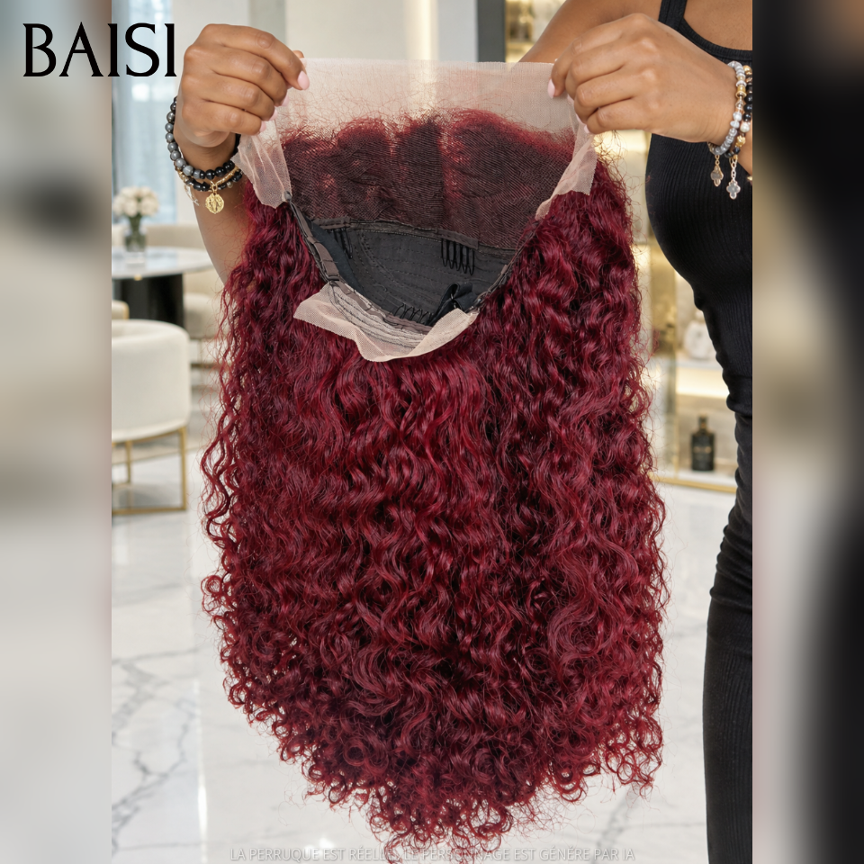 BAISI 13x4 Lace Perruque Curly Roma 18Pouces 148€ Couleur Rouge Bordeaux 99J 100% identiques Boucles Magnifique en 100% Cheveux humains