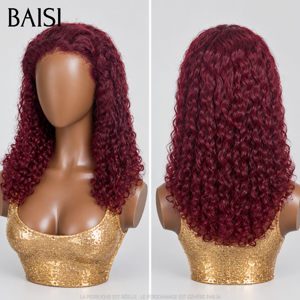 BAISI 13x4 Lace Perruque Curly Roma 18Pouces 148€ Couleur Rouge Bordeaux 99J 100% identiques Boucles Magnifique en 100% Cheveux humains