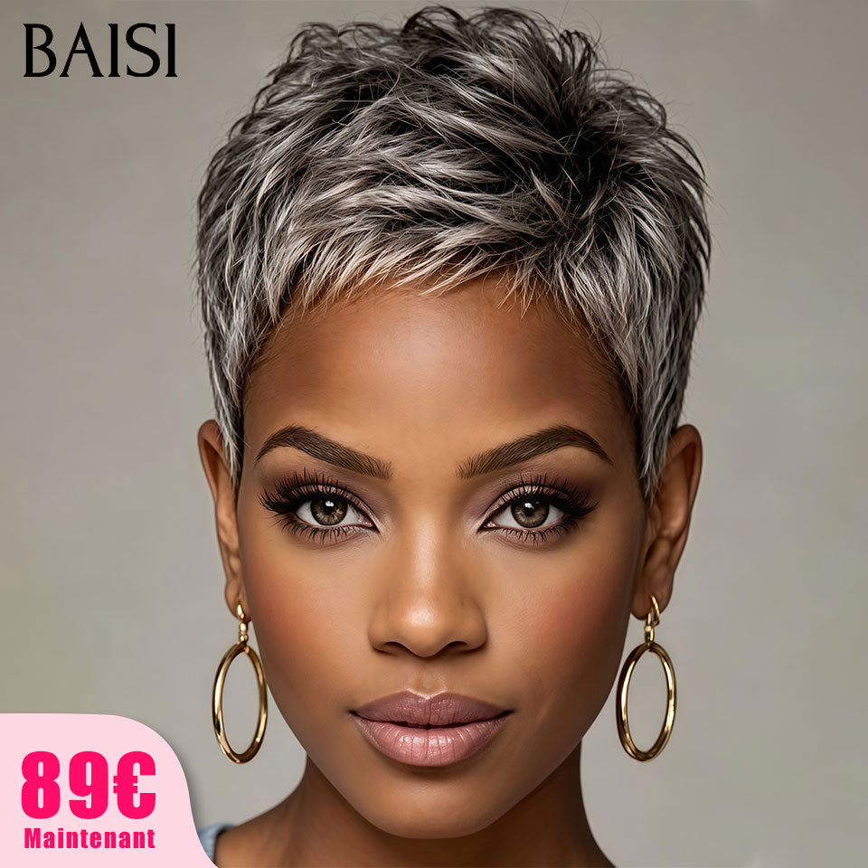 BAISI Perruques Pixie Sans Lace Sans Colle 89€ Seulement Couleur Ultra Tendance Cette Année en 100% vrais cheveux humains