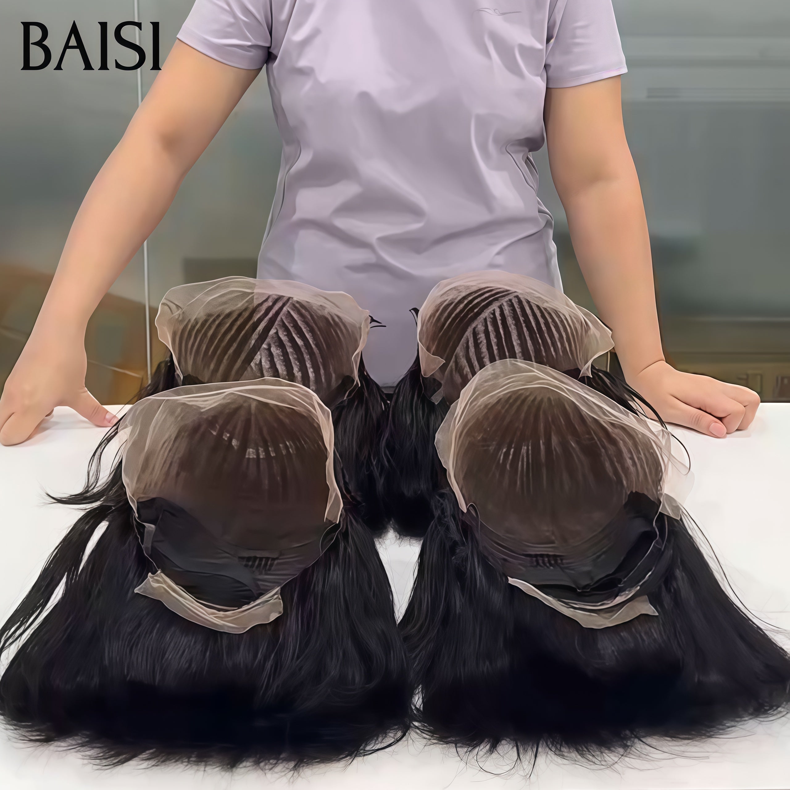 BAISI 13x6 Lace Perruque Coiffée Bob Lisse Avec Petites Nattes 10Pouces 126€ Deja Prête A Porter En Couleur Noir 1B# en 100% Cheveux humains