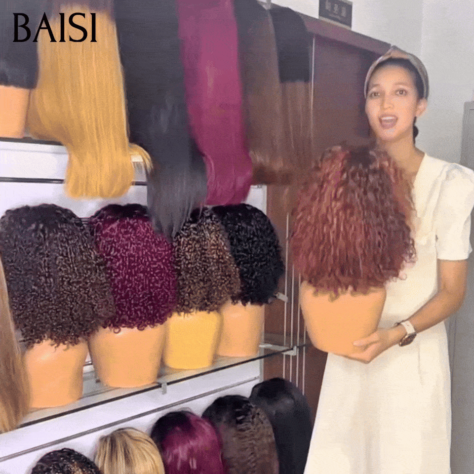 BAISI 4x4 lace Perruque curly wave 8 à 14 pouces Volume Pleine Différentes Couleur Qualité Garantie en 100% Cheveux Humains