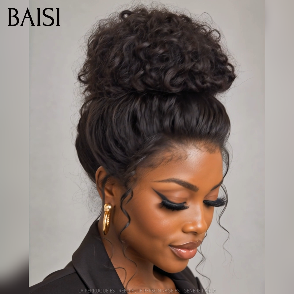 BAISI 13x4 Lace Perruque Curly Wave Déjà Coiffée Couleur Noir 1B# 18Pouces 148€ Très Bonne Qualité 100% Identique en 100% Cheveux humains