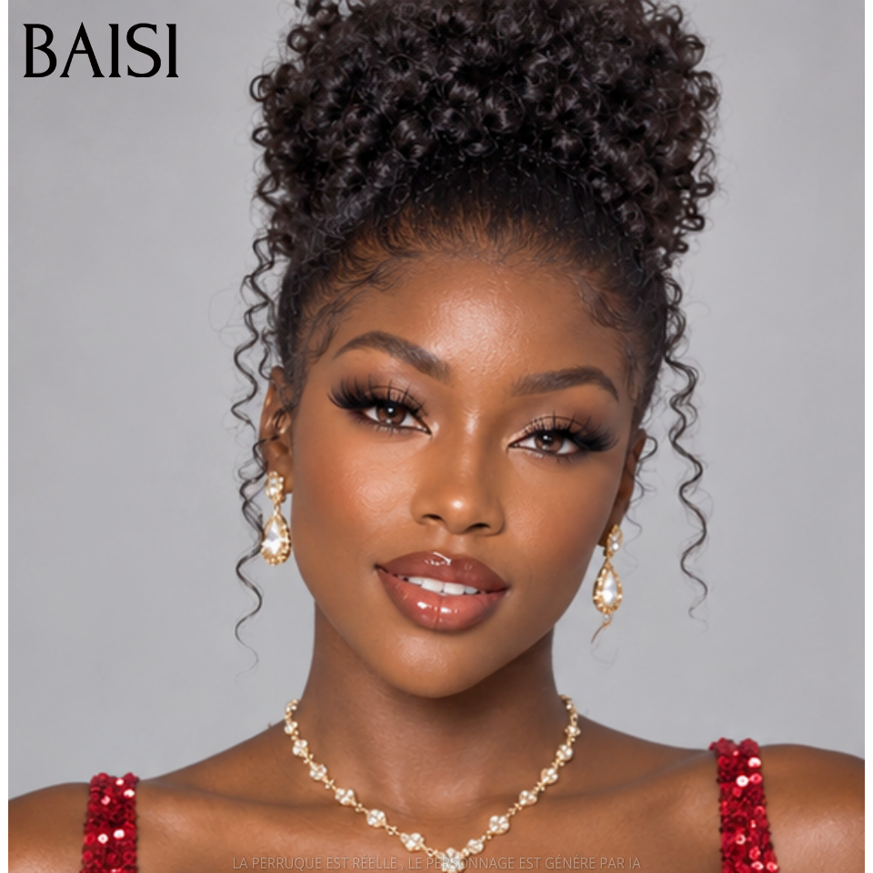 BAISI Upgrade Invisible Strap 360 Frontal Curly bouclée Adjustable cordes invisible et réglable Pré-plucked Pas Besoin de Colle 250% densité en 100% Raw Hair Lace déjà couper