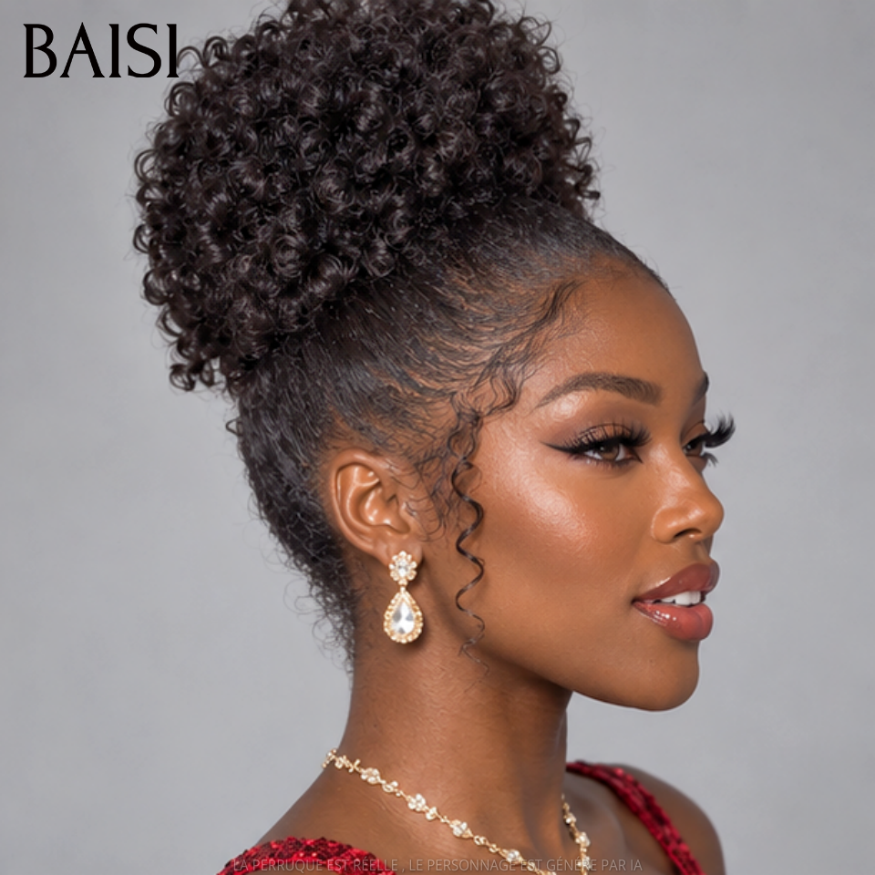 BAISI Upgrade Invisible Strap 360 Frontal Curly bouclée Adjustable cordes invisible et réglable Pré-plucked Pas Besoin de Colle 250% densité en 100% Raw Hair Lace déjà couper