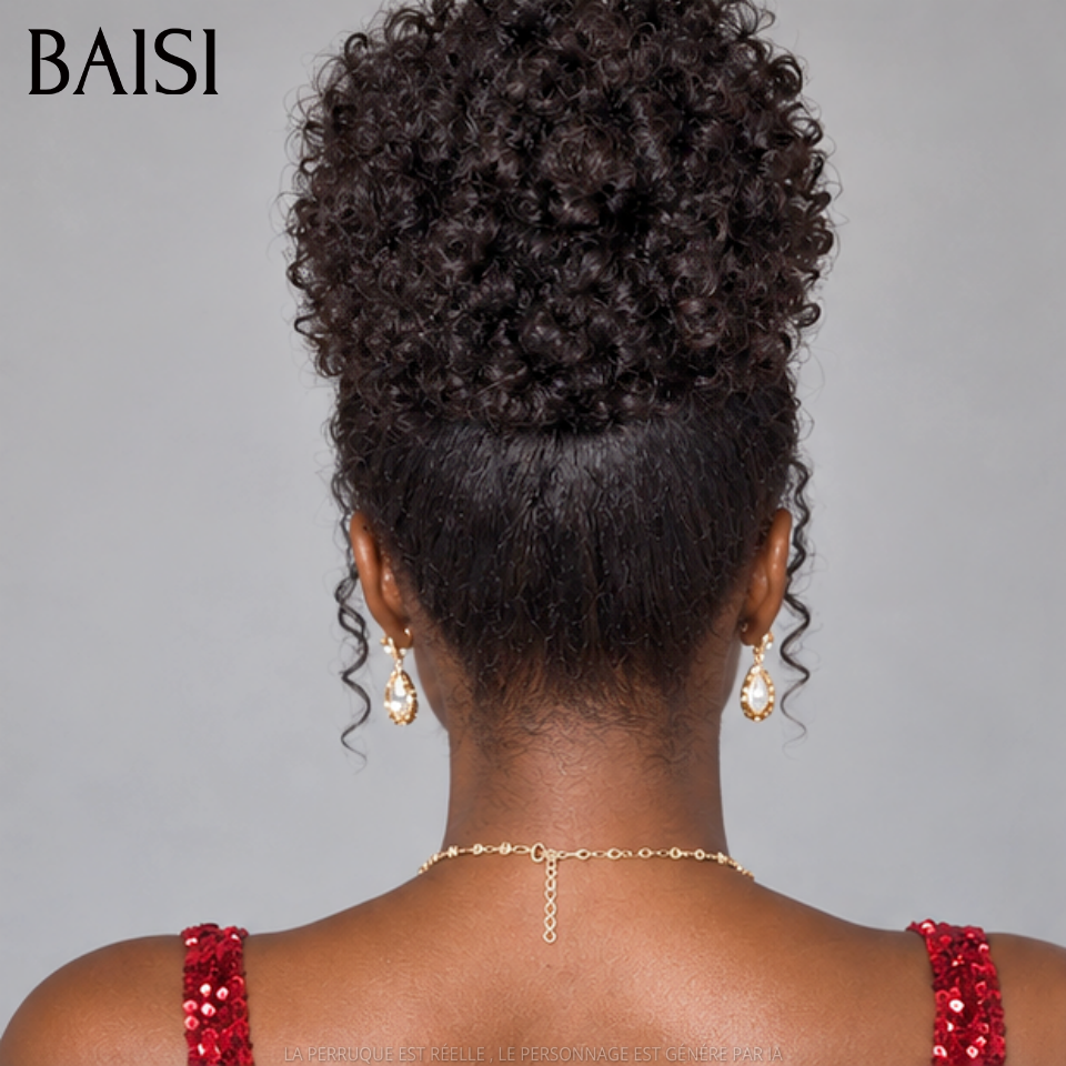 BAISI Upgrade Invisible Strap 360 Frontal Curly bouclée Adjustable cordes invisible et réglable Pré-plucked Pas Besoin de Colle 250% densité en 100% Raw Hair Lace déjà couper