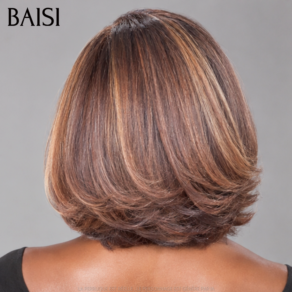 BAISI 13x4 Lace Perruque Pixie Lisse Couleur mixte marron 78€ Très Charmante Tous les Jours en 100% Cheveux humains
