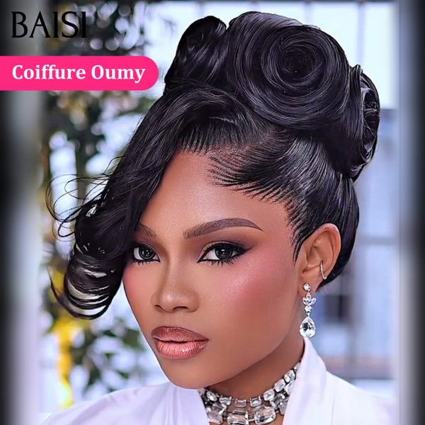 BAISI Perruque En Chignon Oumy NOIR Coiffure pour Evènement Spécial 100% Identique En 100% cheveux humains
