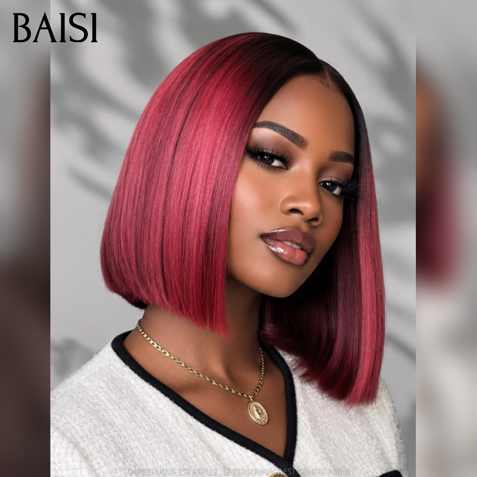 BAISI 100% Vietnam Hair lace closure Perruques Lisse BOB DE luxe plus Accessoirs en 2 couleurs Bordeaux ou Marron PROMO Offre spéciale en 100% vrais cheveux humains
