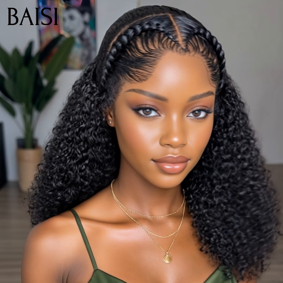 BAISI 13x4 Lace Perruque Coiffée Curly Noir 18pouces 139€ Deja Prête à Porter Idéales pour Les Vacances En 100% Cheveux Humains