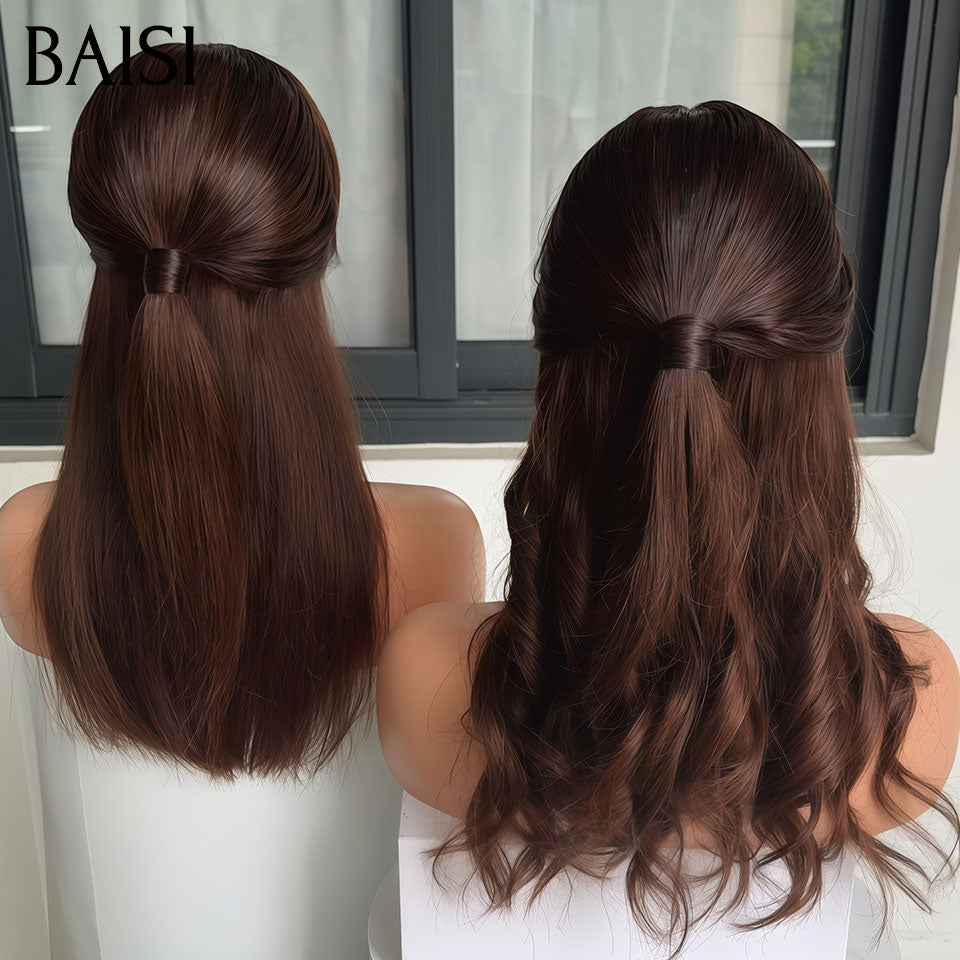 BAISI 2x6 Lace Perruque Coiffée Lisse ou Ondulée Au Choix Couleur Marron 4# 16Pouces  100% Vietnam Hair SDD Bone Straight TOP Grade en 100% Cheveux humains