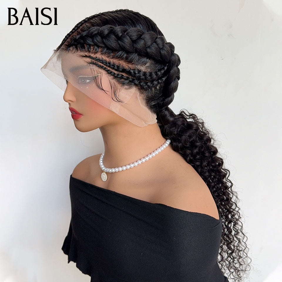 BAISI Full Lace Perruque Curly Coiffée En Nattes Couleur Noir 198€ Volume bien Remplie Tendance de L'Année Prête A Porter en 100% Cheveux humains