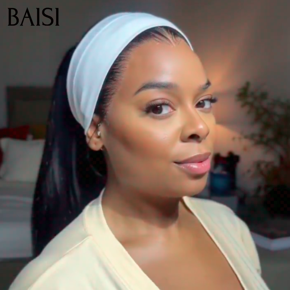 BAISI 13x4 Lace Perruque Lisse Déjà Coiffée Couleur Noir 1B# 20Pouces 149€ Super Chic Facile A Porter  en 100% Cheveux humains