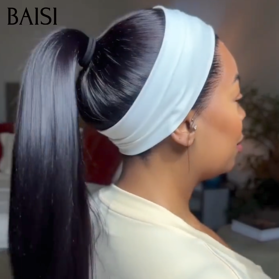 BAISI 13x4 Lace Perruque Lisse Déjà Coiffée Couleur Noir 1B# 20Pouces 149€ Super Chic Facile A Porter  en 100% Cheveux humains