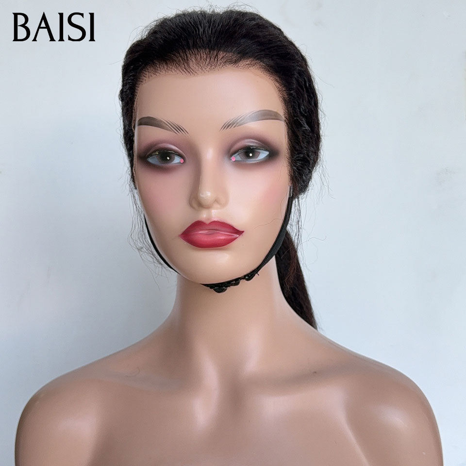 BAISI 13x4 Lace Perruque Kinky Straight Déjà Coiffée Couleur Noir 20Pouces 148€ Super Pratique Vie Quotidienne en 100% Cheveux humains