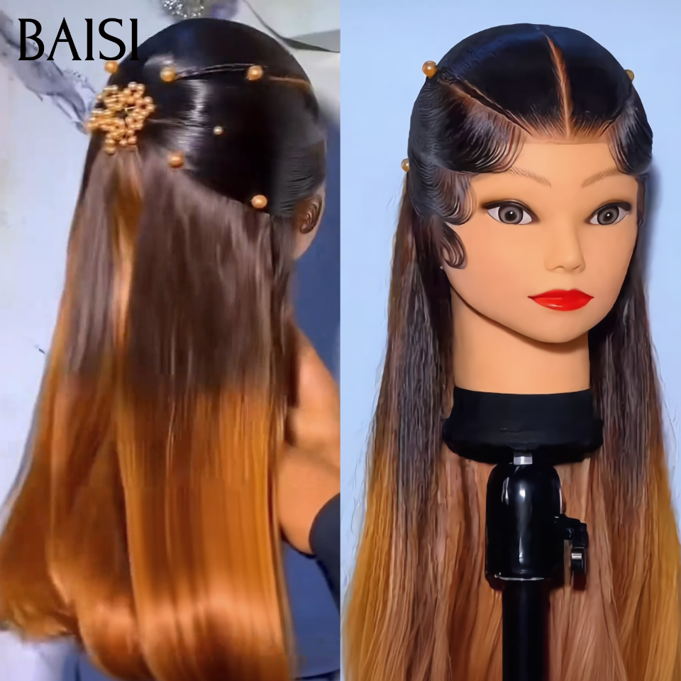BAISI 13x4 Lace Perruque Coiffée Lisse Couleurs Noir Et Marron 3 Tons 1B/4/30# Prête A Porter Look Parfait en 100% Cheveux humains