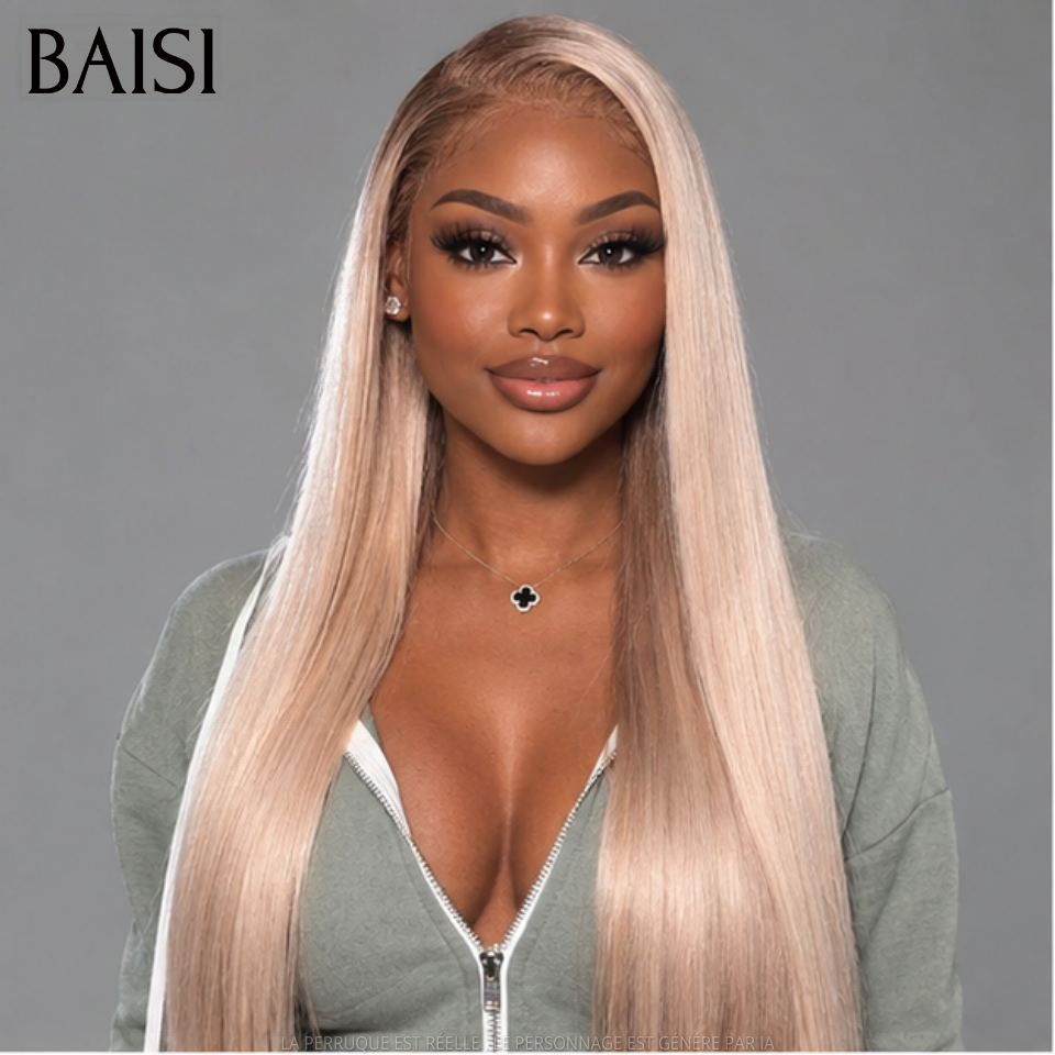 BAISI 13x4 Perruque Lisse En couleur  personnalisées 4#70# Sans Colle Lace déjà couper Facile à Porter en 100% Cheveux Humains