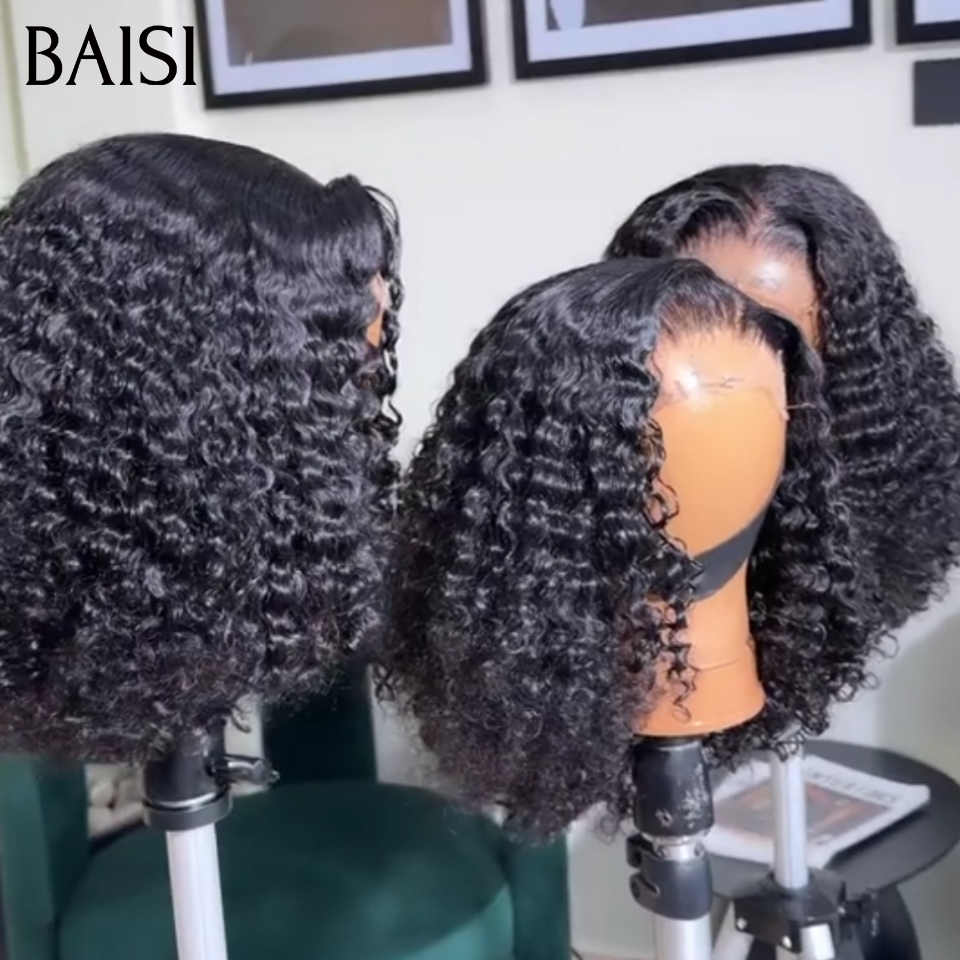 BAISI 4x4 Lace Perruque Bob Curly Wave 12pouces ou 14pouces 250% Densité Pour l'Eté ou Pour les Vacances En 100% Cheveux Humains BS60
