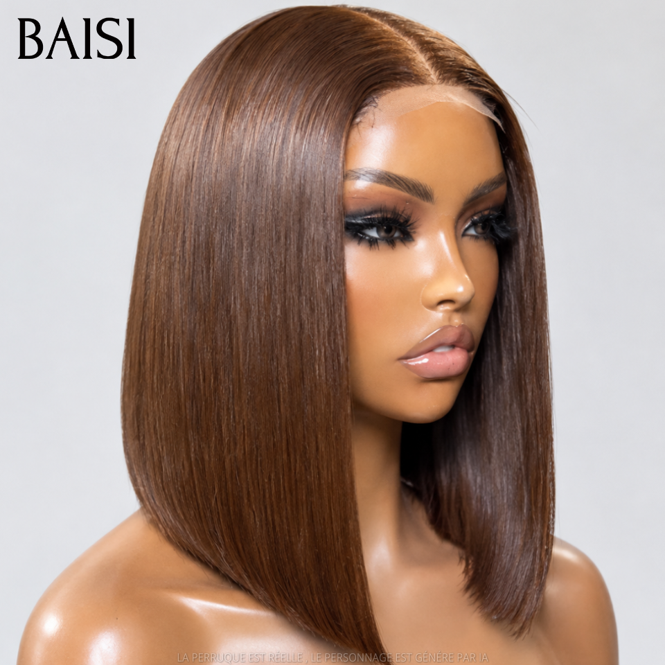 BAISI Lot de 3 Perruques 100% Vietnam Hair 8Pouces En Gros Bob Carré Lisse Avec et Sans Frange Couleur Noir 1B# , Marron 4# et Bordeaux 1B/99J#  Très Facile A Revendre en 100% Cheveux Humains