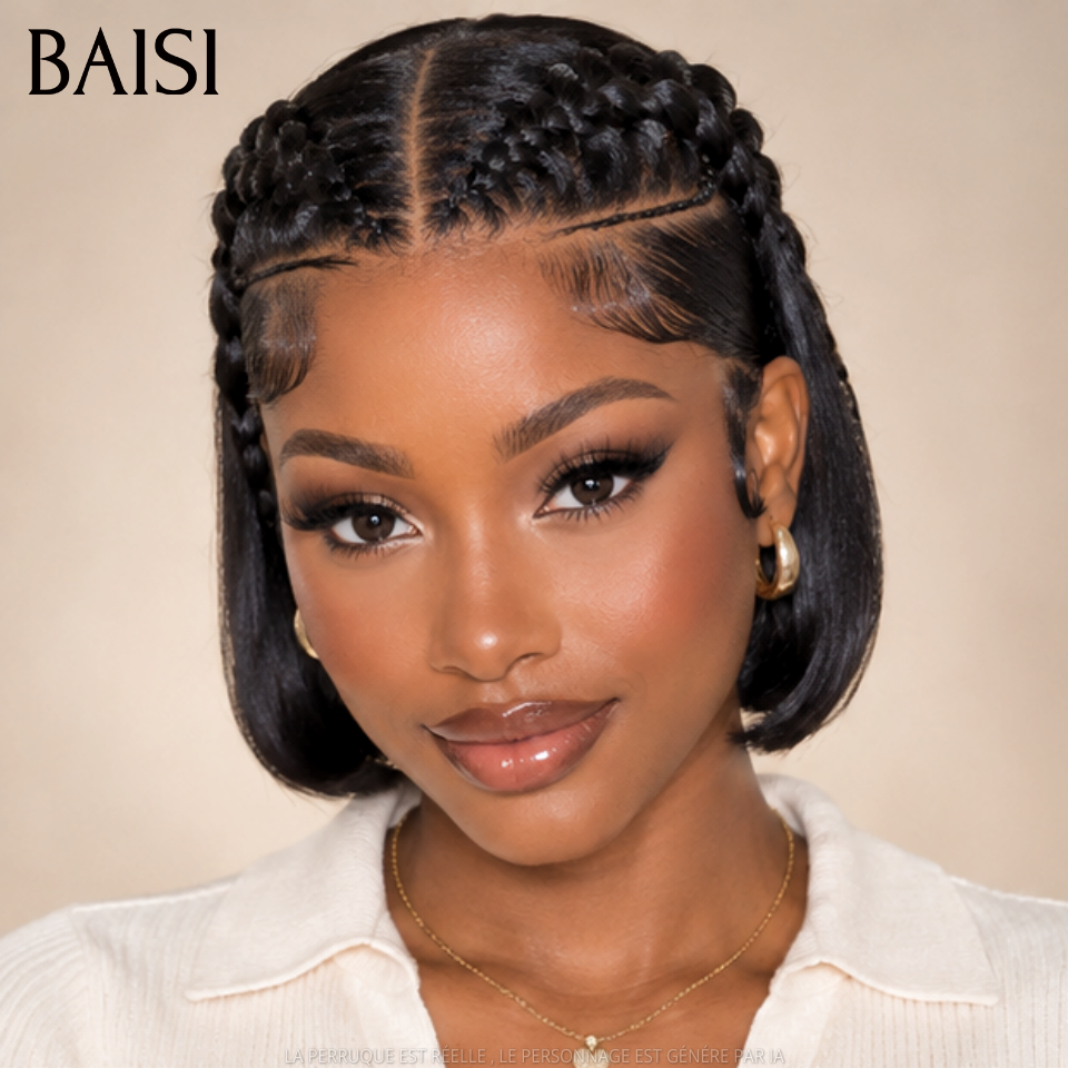 BAISI 13x4 Lace Perruque Coiffée 10 Pouces 108€ Couleur Noir 1B# Coiffure Fanatique en 100% Cheveux humains