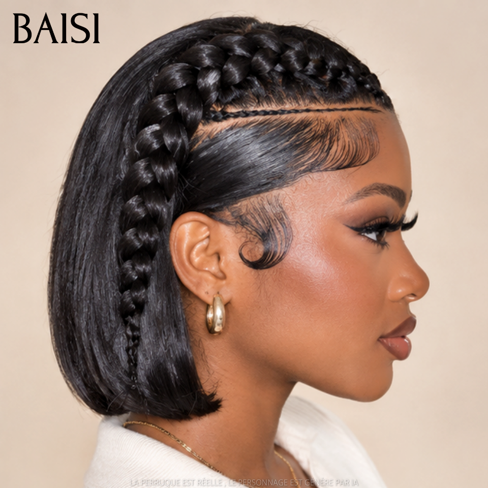 BAISI 13x4 Lace Perruque Coiffée 10 Pouces 108€ Couleur Noir 1B# Coiffure Fanatique en 100% Cheveux humains