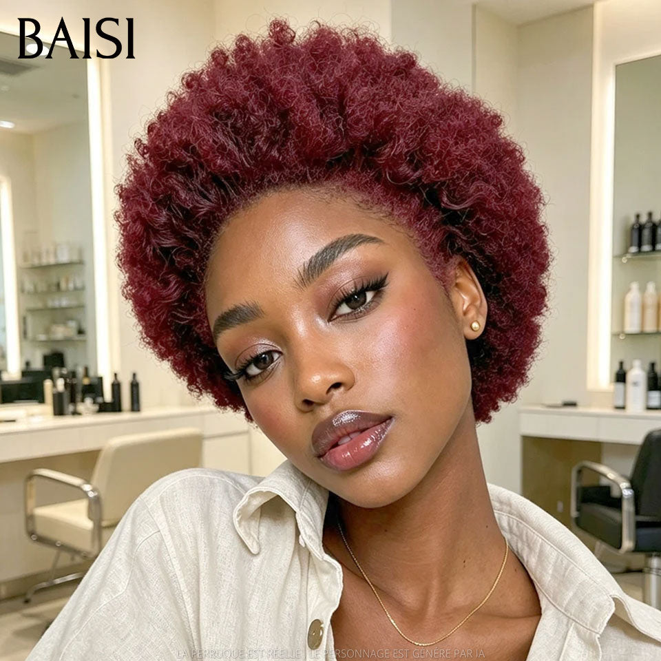 BAISI Lot de 4 Perruques Combo 260€ Lisse Noir 12Pouces + Curly Wave Noir 18Pouces + 2 Petite Coupe Colorée 6Pouces Prix Mini Spécial Pour Revendre en 100% Cheveux humains