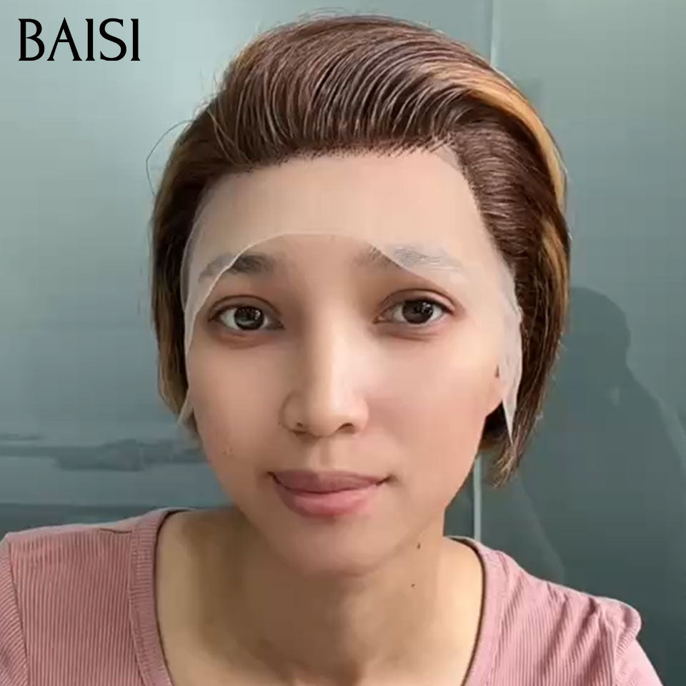 BAISI 13x4 Lace Quatre (4) Perruques Pixie Courte Différentes Couleurs Personnalisée Noir Marron Dorée ou Miel En 100% Cheveux Humains