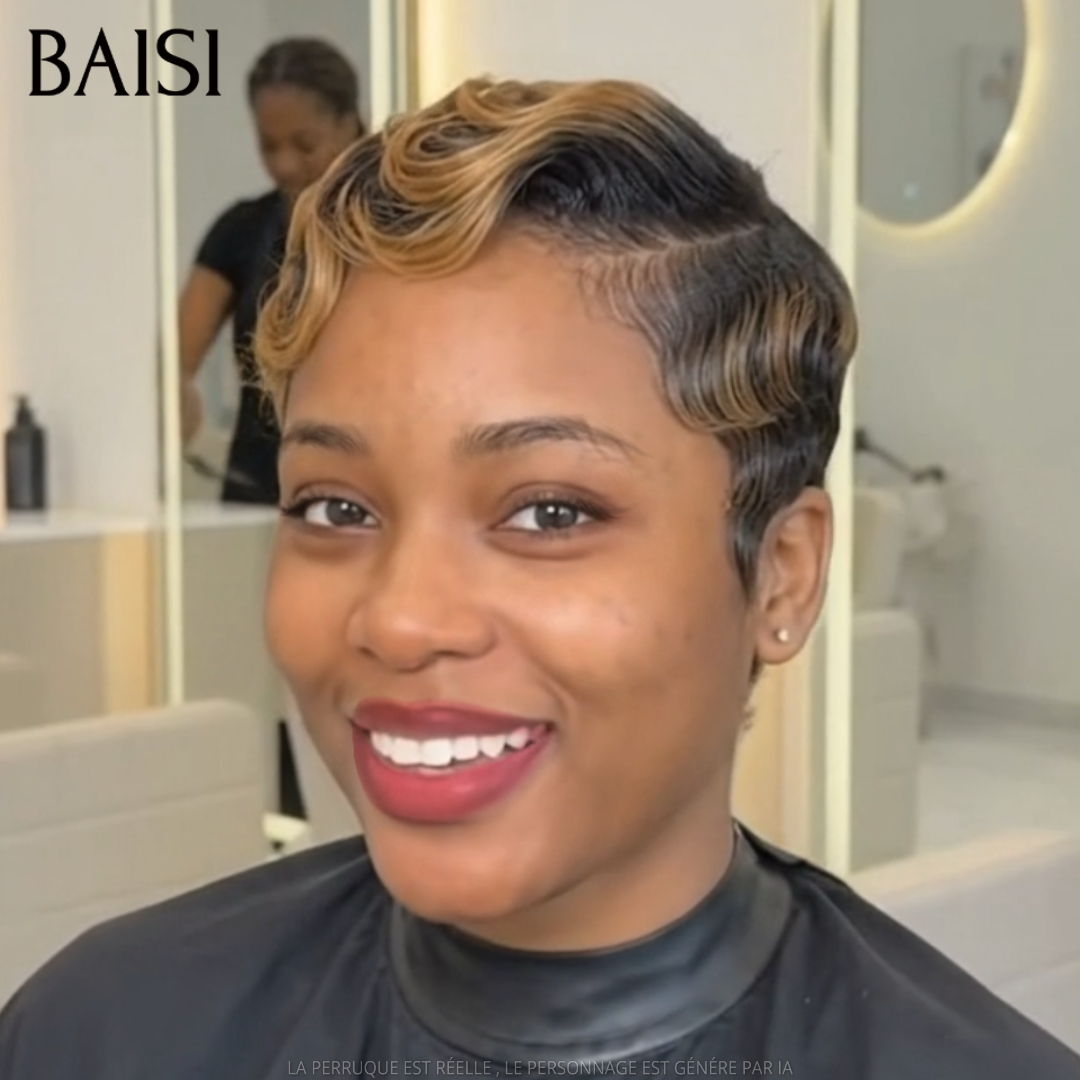 BAISI 13x4 Lace Perruque Déjà Coiffée Pixie Wave Couleur Miel et Noir 1B/27# 98€ Ravissante en 100% Cheveux humains