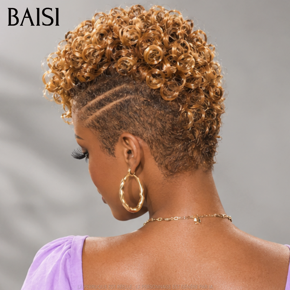 BAISI Full Lace Perruque Courte Déjà Coiffée  Curly 178€ Couleur Marron Clair 4/30# Elégante et Respirante en 100% Cheveux humains