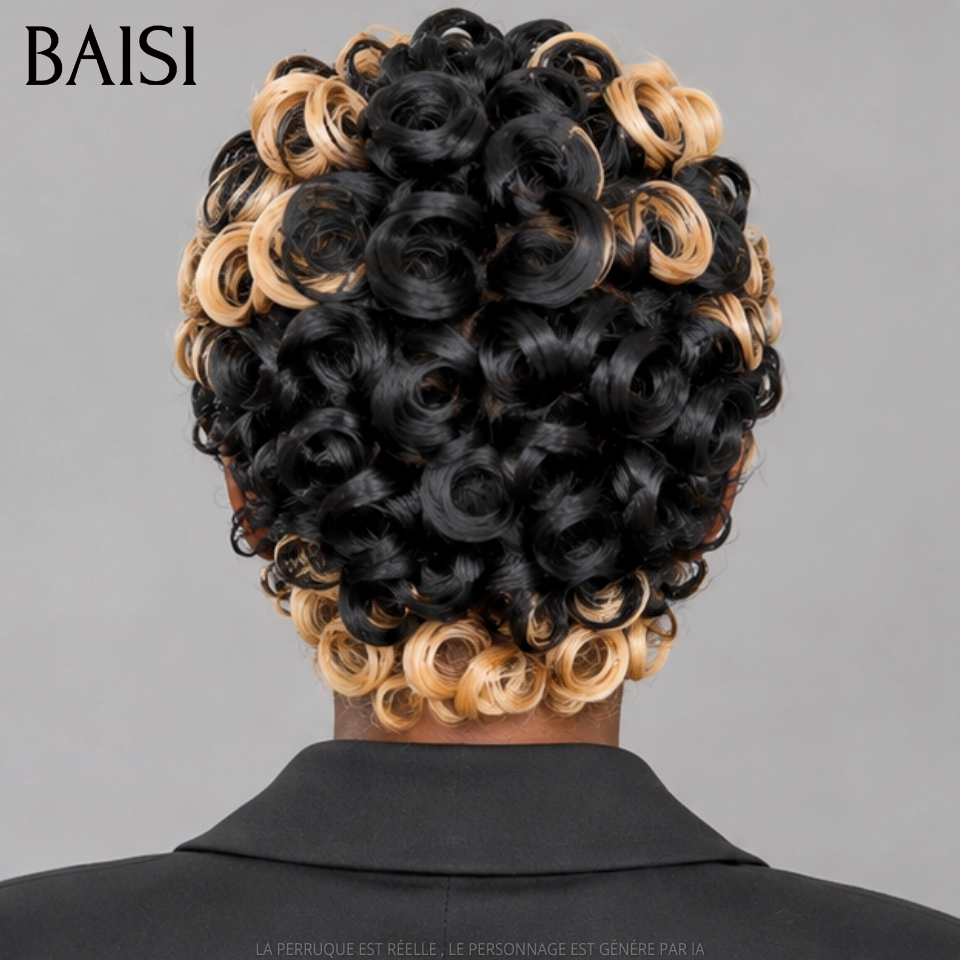 BAISI 13x4 Lace Perruque Pixie Courte Wave 89€ Couleur Noir et Miel 1B/27# Look Extra Supler Glamour en 100% Cheveux Humains 