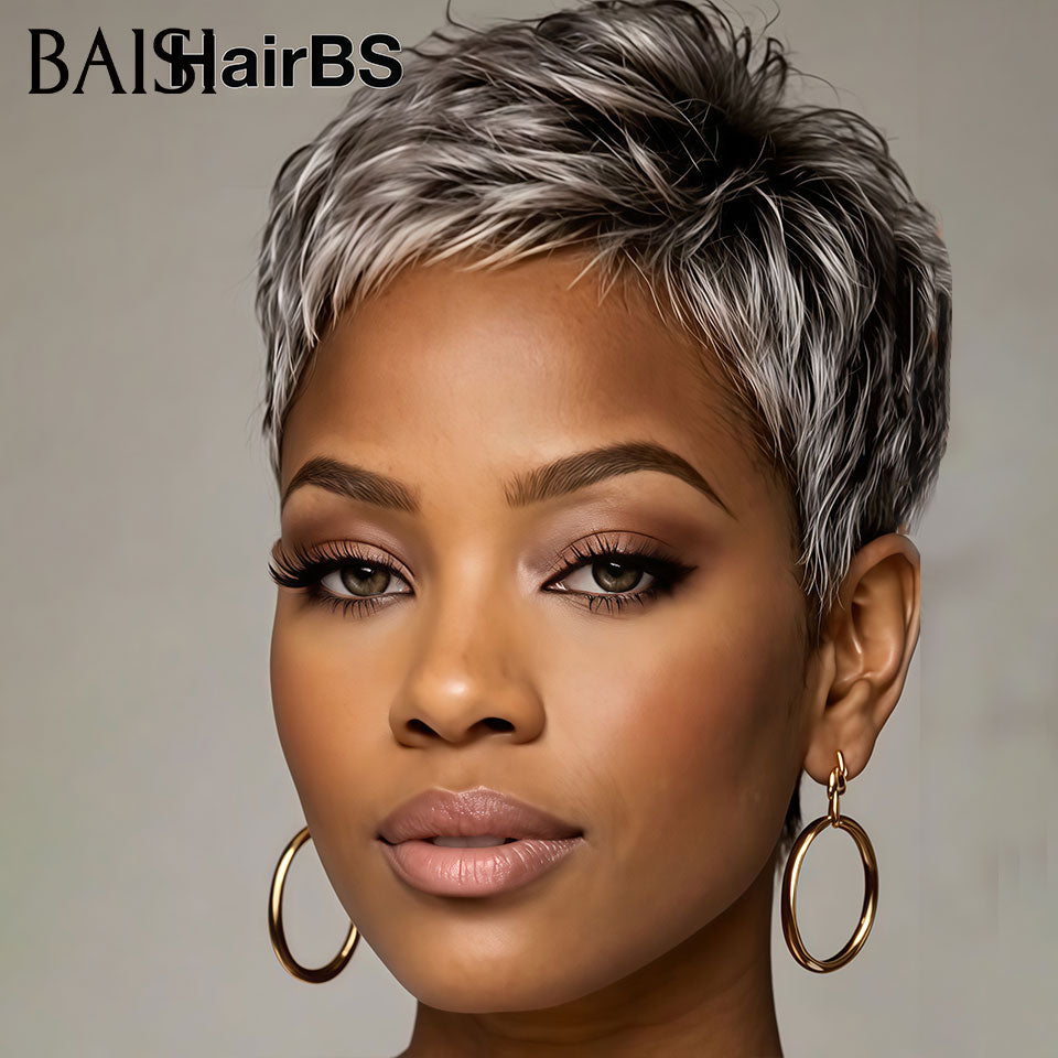 BAISI Perruques Pixie Sans Lace Sans Colle 89€ Seulement Couleur Ultra Tendance Cette Année en 100% vrais cheveux humains