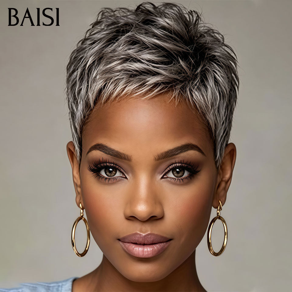 BAISI Perruques Pixie Sans Lace Sans Colle 89€ Seulement Couleur Ultra Tendance Cette Année en 100% vrais cheveux humains