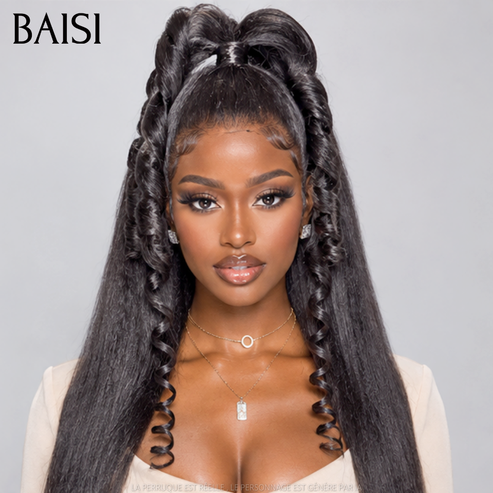BAISI 13x4 Lace Perruque Kinky Straight Déjà Coiffée Couleur Noir 1B# 20Pouces 146€ Tellement Jolie en 100% Cheveux humains