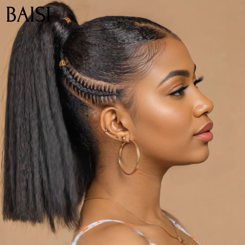 BAISI Full Lace Perruque Bob Coiffée Crépus Kinky Straight 12Pouces 139€ Couleur Noir 1B# Coiffure Deja Faite Avec Petite Nattes Trop Belle 100% Cheveux humains