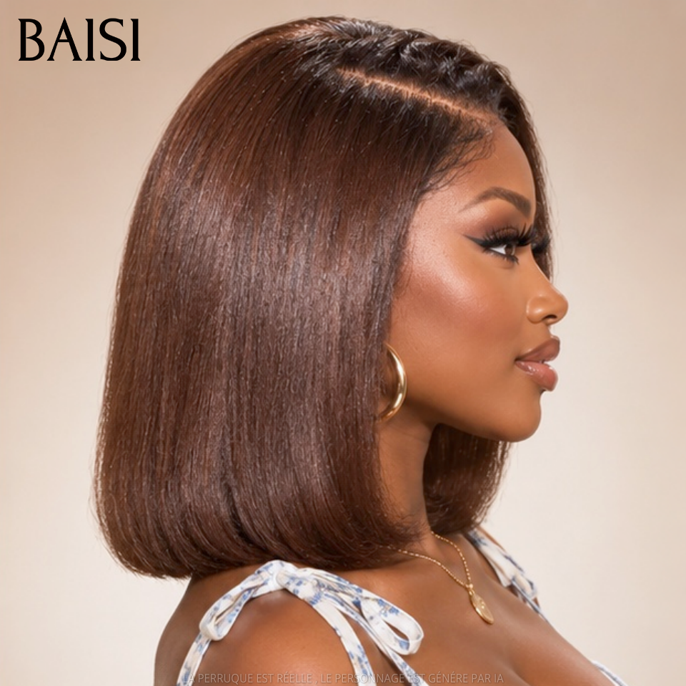 BAISI 13x4 Lace Perruque Kinkyi Straight 10 Pouces 109€ Couleur Marron Noir 1B/4# Très Bonne Qualité en 100% Cheveux humains Déjà en France Livraison 48H