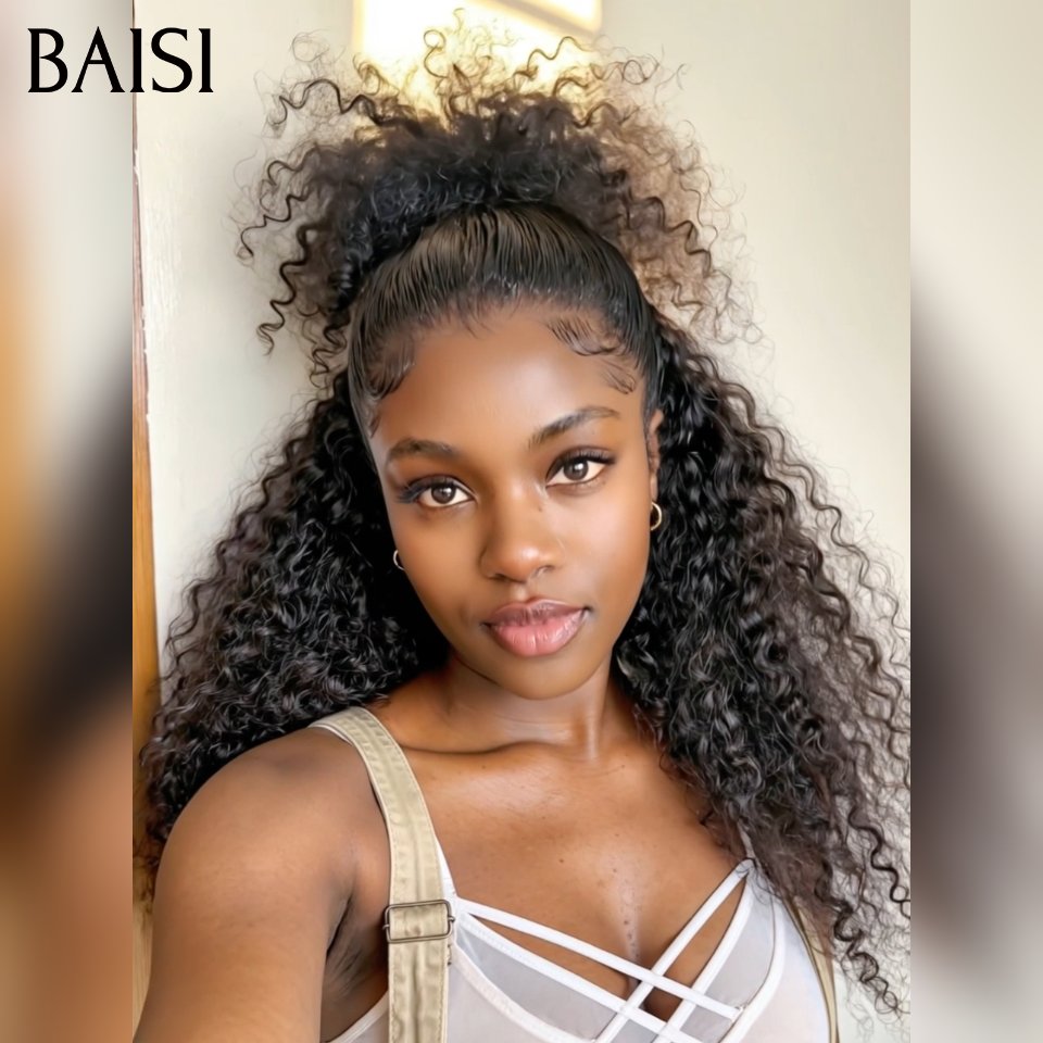 BAISI 13x4 lace frontal Perruque Curly Coiffée 20Pouces 139€  avec Chignon Prêt à Porter en 100% Cheveux Humains