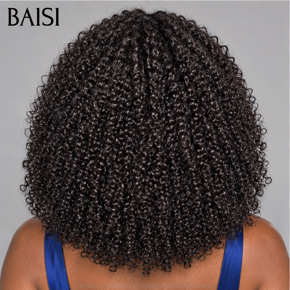 BAISI Grande SOLDES Perruque Closure 4x4 Naturelle Curly 12 Pouce 300% Densité Sans Colle Lace déjà couper Facile à Porter en 100% Vrais Cheveux Humains