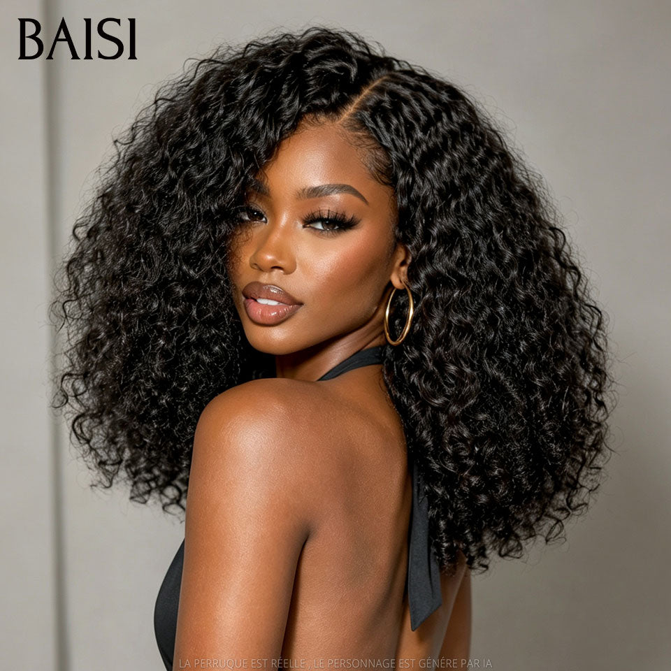 BAISI Lot de 4 Perruques Combo 260€ Lisse Noir 12Pouces + Curly Wave Noir 18Pouces + 2 Petite Coupe Colorée 6Pouces Prix Mini Spécial Pour Revendre en 100% Cheveux humains