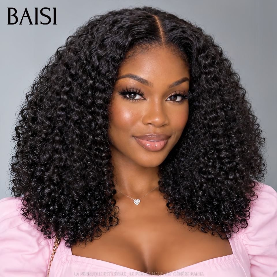 BAISI Grande SOLDES 4X4 Closure Perruque Naturelle Curly moitié prix 300% Densité Sans Colle Lace déjà couper Facile à Porter  MP50