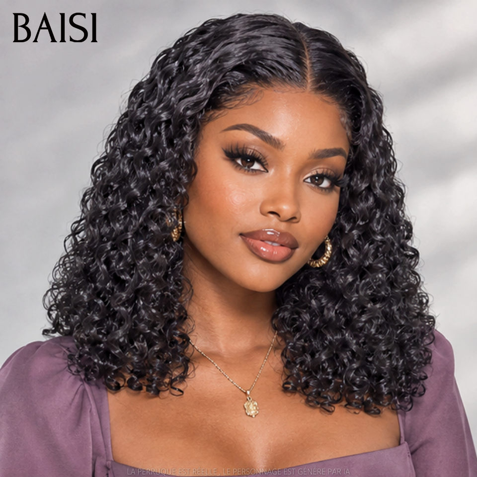 BAISI Flash Offer 4x4 Lace frontal Perruque 10 pouce NOIR water wave 69€ en 100% Cheveux Humains