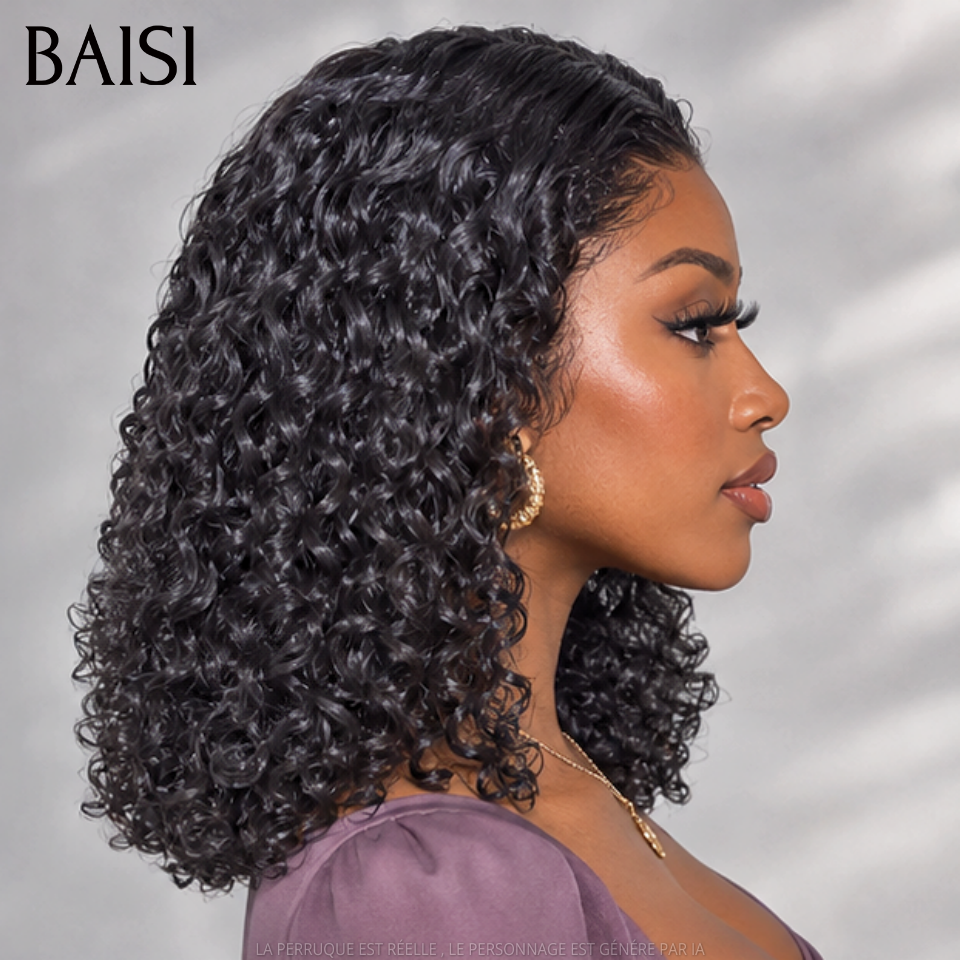 BAISI Flash Offer 4x4 Lace frontal Perruque 10 pouce NOIR water wave 69€ en 100% Cheveux Humains