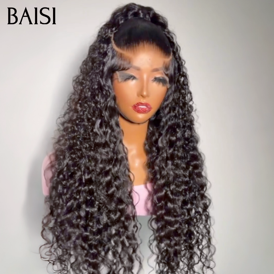 BAISI 13x4 Lace Perruque Coiffée Curly Wave Demi-Chignon 24Pouces 198€ Prête A Porter Style En Vogue et Elegante en 100% Cheveux Humains
