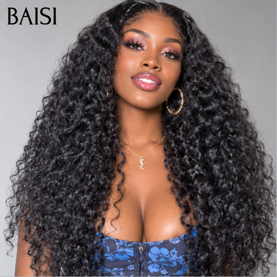 BAISI 13X4 HD lace frontal Perruque pour revendre long curly wave en NOIR Promo 99€ Invisible HD lace 100% Raw Hair en 100% vrais cheveux humains