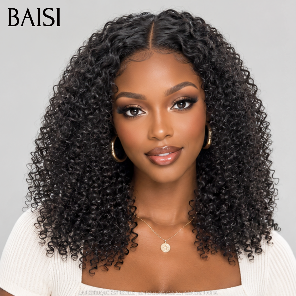 BAISI 13x4 Peruca Lace Crépus Kinky Straight Já penteada como na foto Cor Preto 1B# 20 Polegadas 148€ Beleza Incomparável em 100% cabelo humano