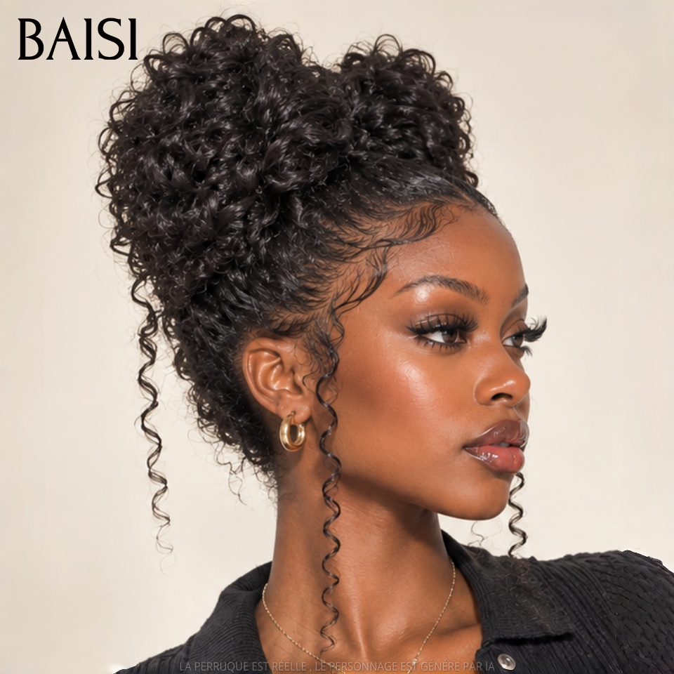 BAISI 13x4 Lace Perruque Coiffée Curly 18Pouces 145€ Coiffure Toute Mignone Prête A Porter 100% Identique en 100% Cheveux humains