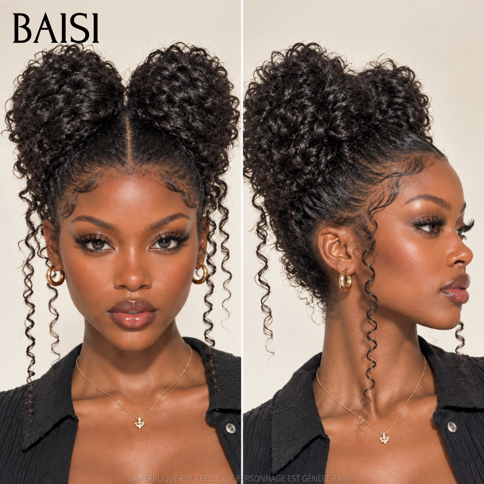 BAISI 13x4 Lace Perruque Coiffée Curly 18Pouces 145€ Coiffure Toute Mignone Prête A Porter 100% Identique en 100% Cheveux humains