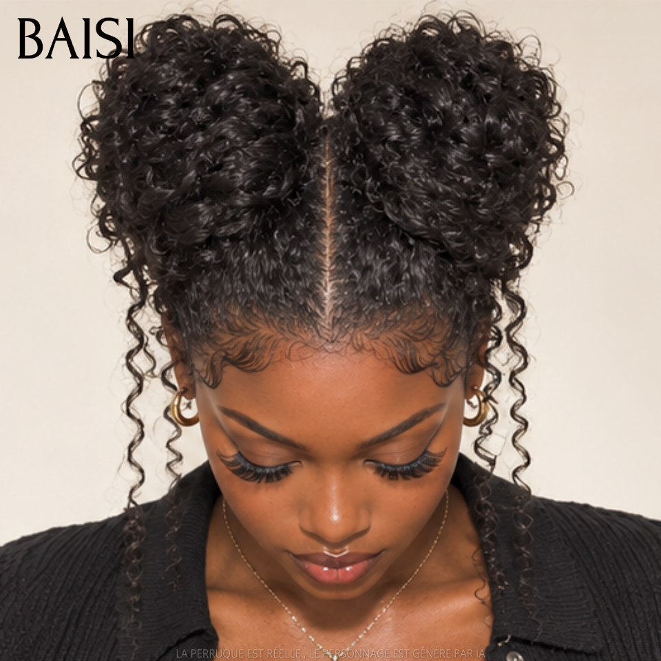 BAISI 13x4 Lace Perruque Coiffée Curly 18Pouces 145€ Coiffure Toute Mignone Prête A Porter 100% Identique en 100% Cheveux humains