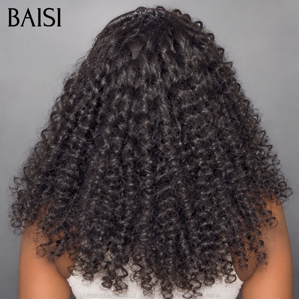 BAISI 13x4 Lace Perruque Curly Wave 18Pouces 155€ Couleur Noir 1B# Boucle Rebondissante Qualité Au Rendez-Vous en 100% Cheveux humains