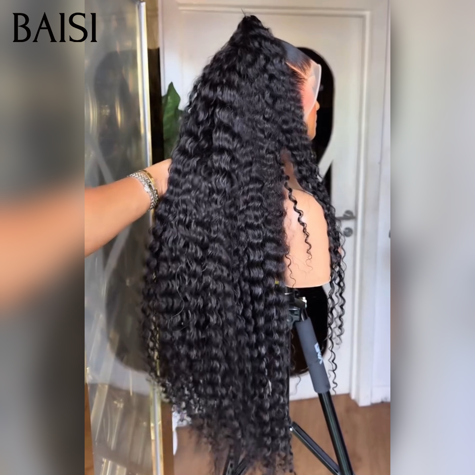 BAISI 13x4 lace Perruque Coiffée curly wave avec Chignon En Promotion Produit Unique Et Authentique en 100% Cheveux Humains