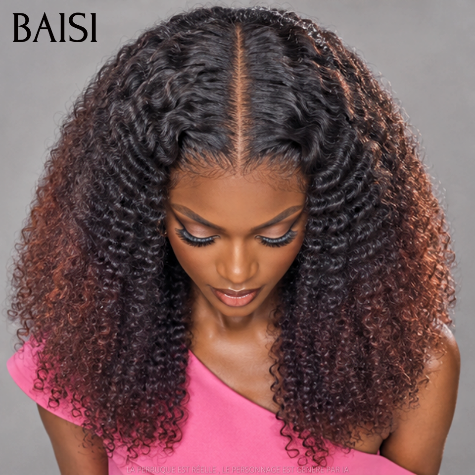 BAISI 13x4 Lace Perruque Curly Wave Couleur Marron et Noir 1B/4# A partir de 99€ Seulement Meilleur Rapport Qualité Prix  en 100% Cheveux humains MP50